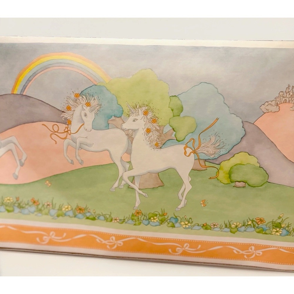 VTG Unicorn Wallpaper Border 1990's Pastel 15 FT Roll Set 2 Borden Horse Retro